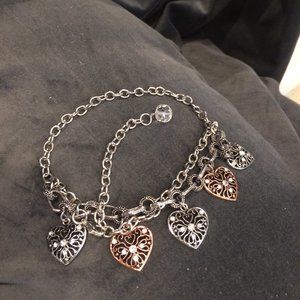 Silver and Copper Hearts with Rhinestones Bracelet